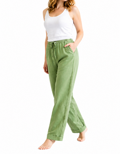 Femme Pantalon à jambe droite avec taille élastique et cordon de serrage-Pants Female-Gigié