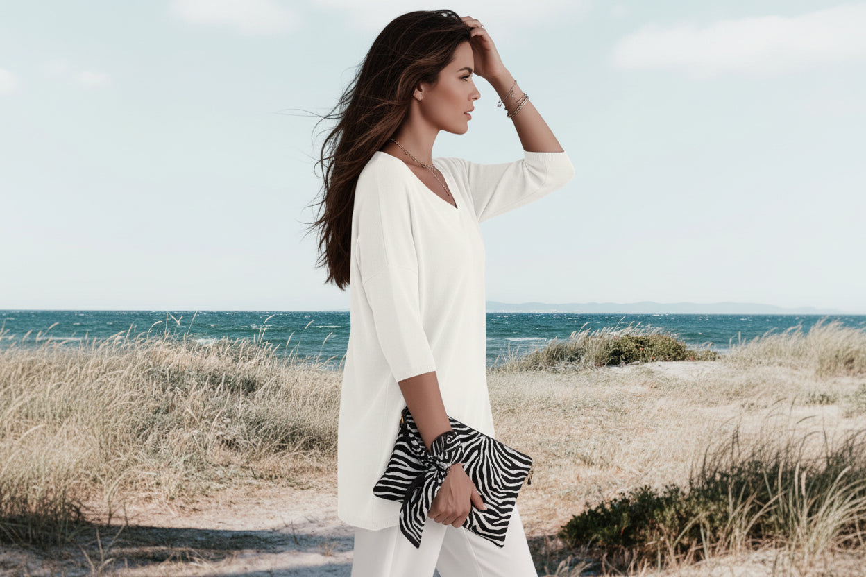 Femme pull en maille avec col en V et manches courtes-Womens Sweater-Gigié
