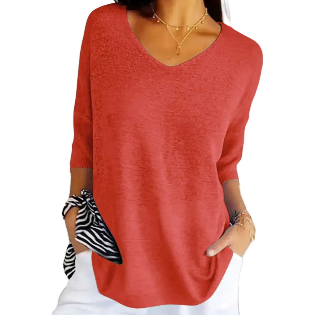 Femme pull en maille avec col en V et manches courtes-Womens Sweater-Gigié