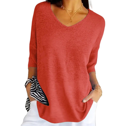 Femme pull en maille avec col en V et manches courtes-Womens Sweater-Gigié