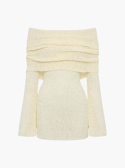Femme robe courte à encolure bardot drapée et manches longues 6