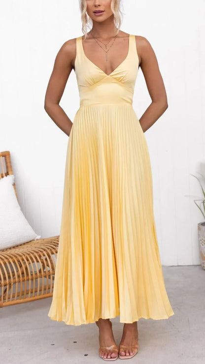 Robe Femme Maxi Plissée Col V-Gigié