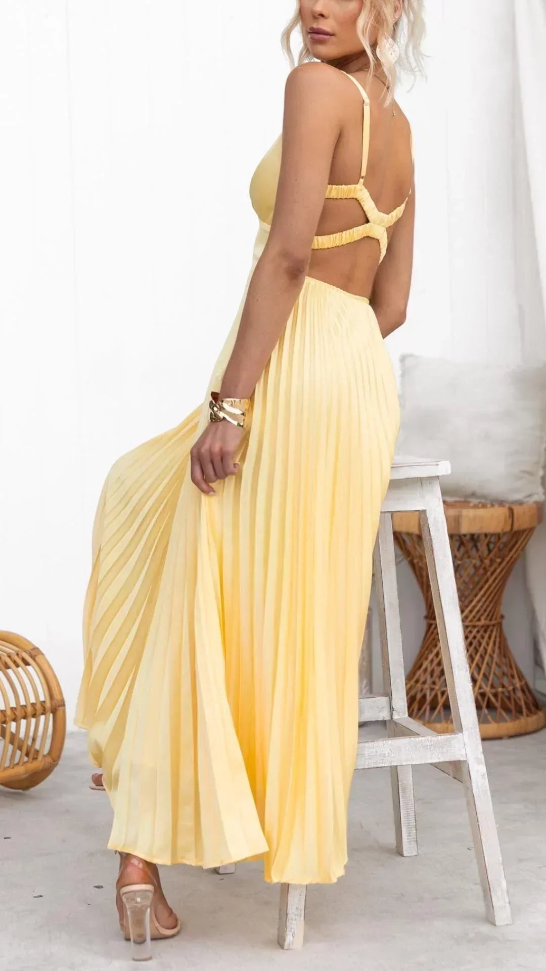 Robe Femme Maxi Plissée Col V-Gigié