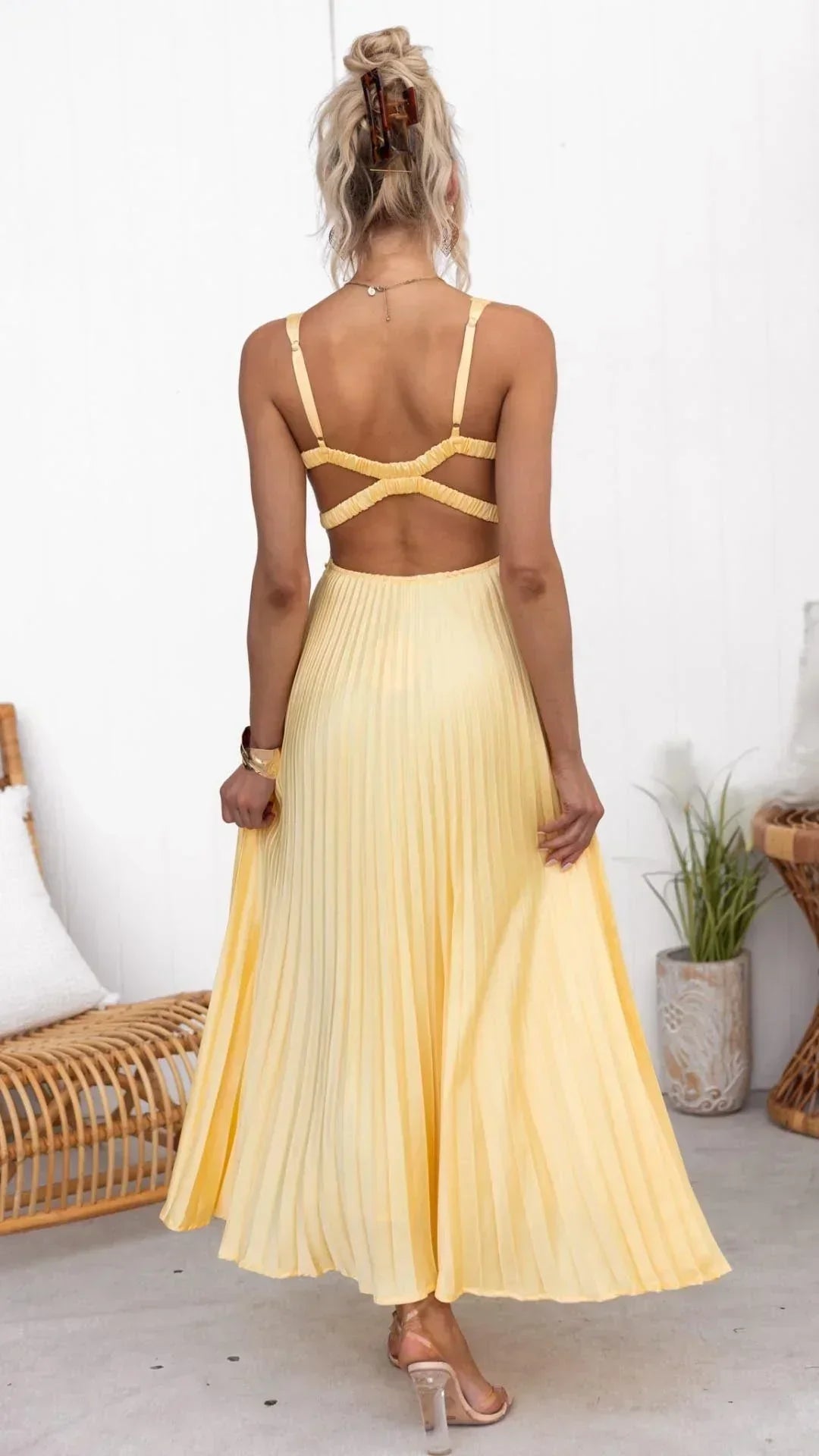 Robe Femme Maxi Plissée Col V-Gigié