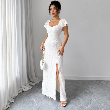 Femme Robe Maxi Texturée avec Fente Frontale-Maxi Dress-Gigié