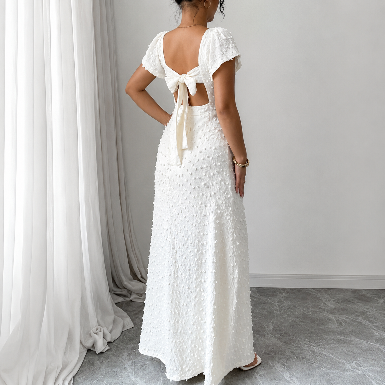Femme Robe Maxi Texturée avec Fente Frontale-Maxi Dress-Gigié