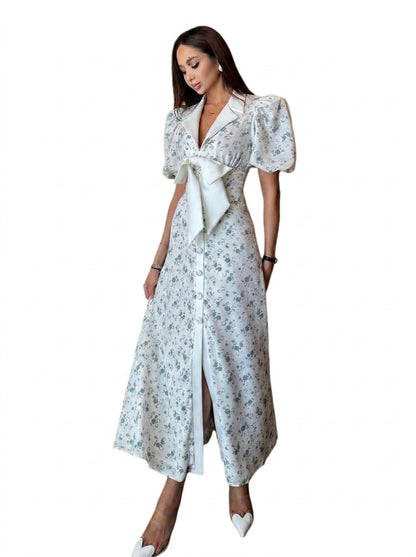 Femme, Robe mi-longue à motif floral avec manches bouffantes et nœud | imported-image-2