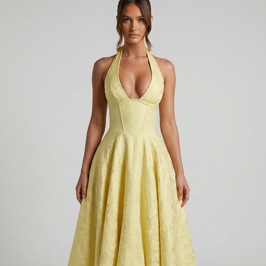 Femme Robe mi longue encolure licou et corsage structuré avec motif texturé 10