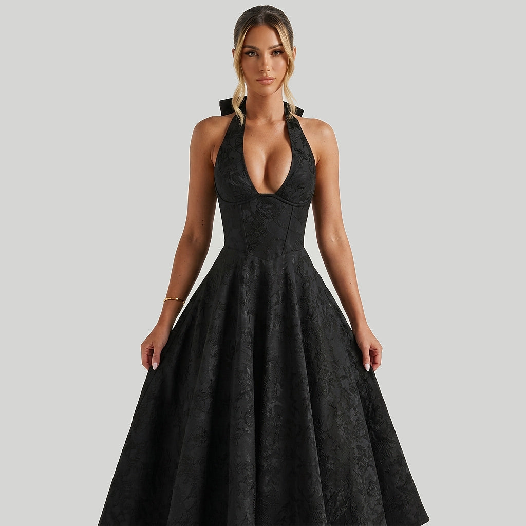 Femme Robe mi longue encolure licou et corsage structuré avec motif texturé 14