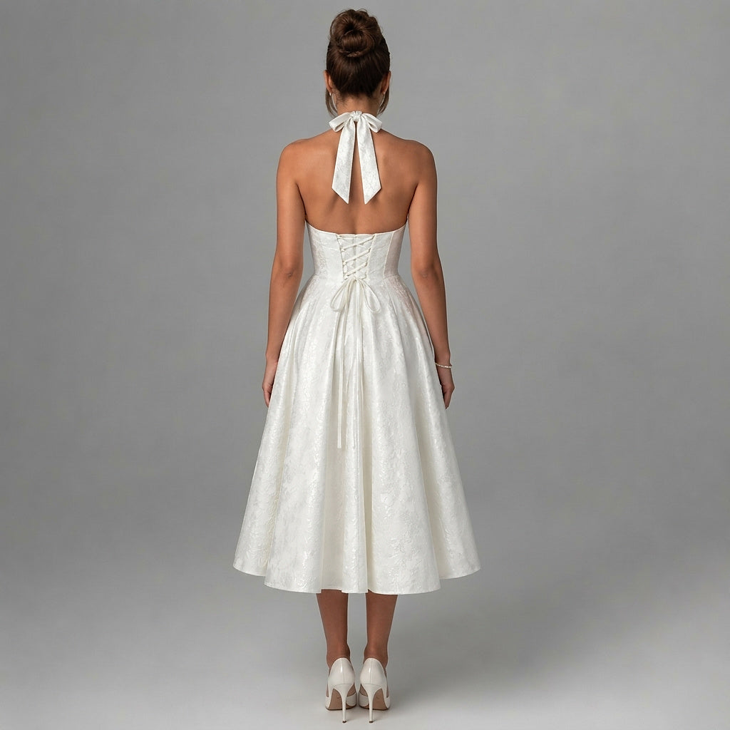 Femme Robe mi longue encolure licou et corsage structuré avec motif texturé 17