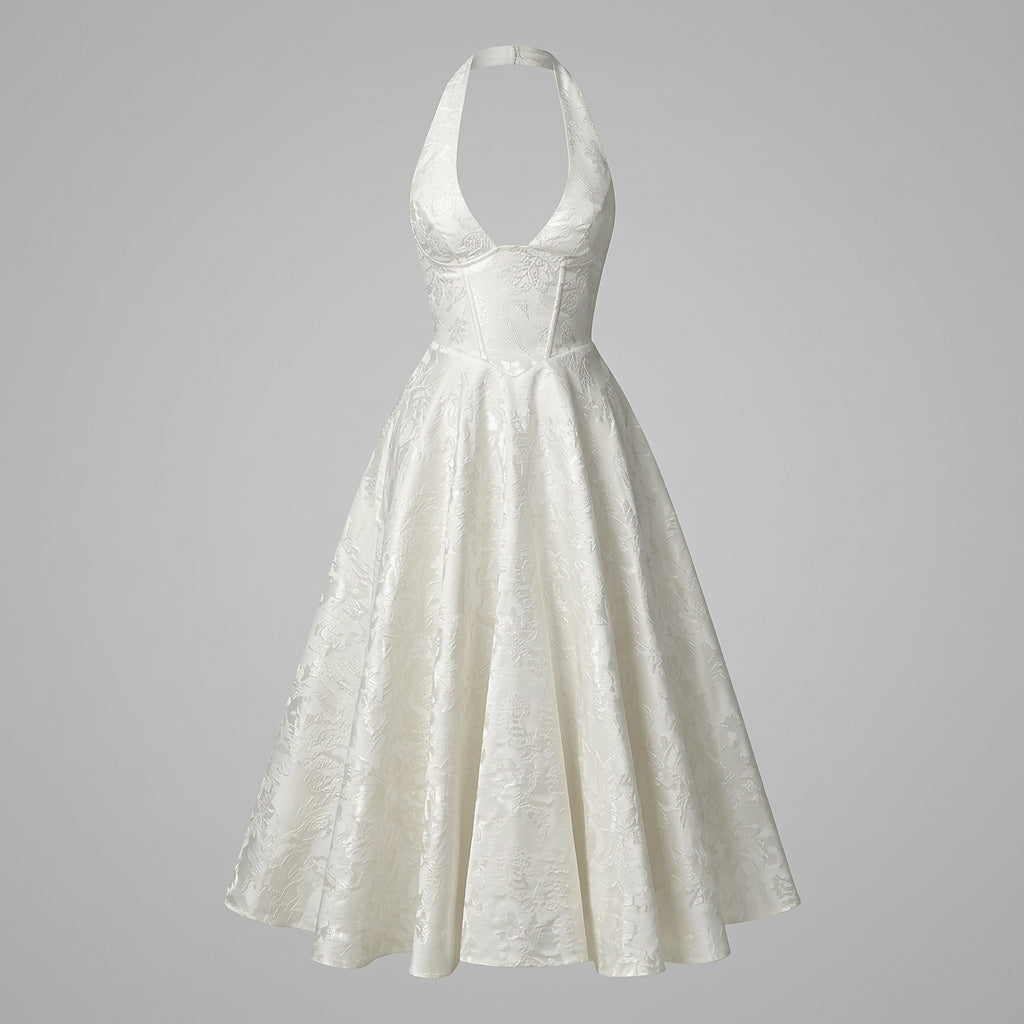 Femme Robe mi longue encolure licou et corsage structuré avec motif texturé 19