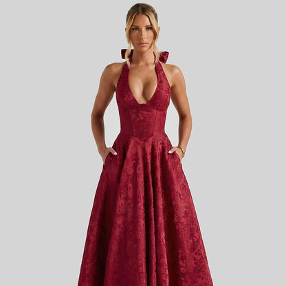 Femme Robe mi longue encolure licou et corsage structuré avec motif texturé 2