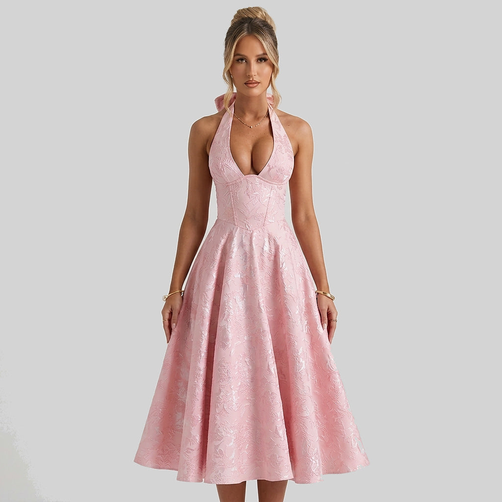 Femme Robe mi longue encolure licou et corsage structuré avec motif texturé 6