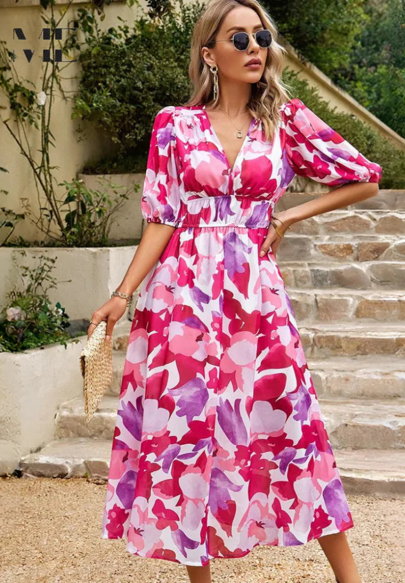 Robe Femme Portefeuille Midi Imprimé Abstrait-Gigié