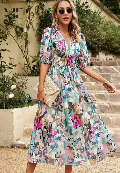 Robe Femme Portefeuille Midi Imprimé Abstrait-Gigié