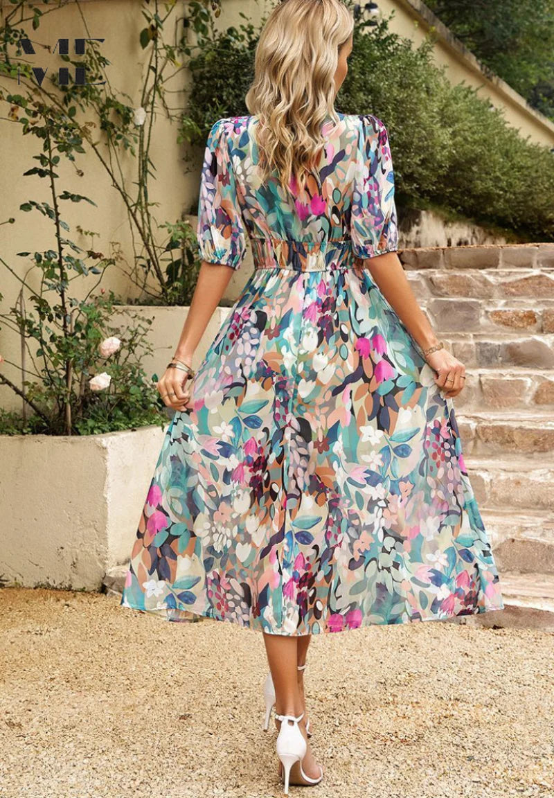 Robe Femme Portefeuille Midi Imprimé Abstrait-Gigié
