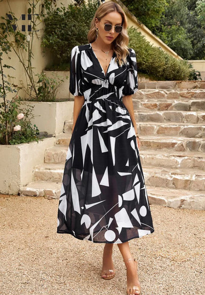Robe Femme Portefeuille Midi Imprimé Abstrait-Gigié