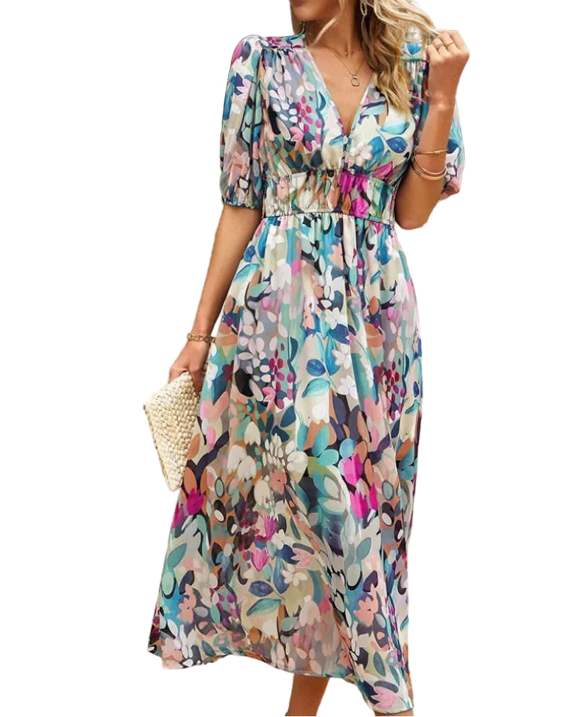 Robe Femme Portefeuille Midi Imprimé Abstrait-Gigié