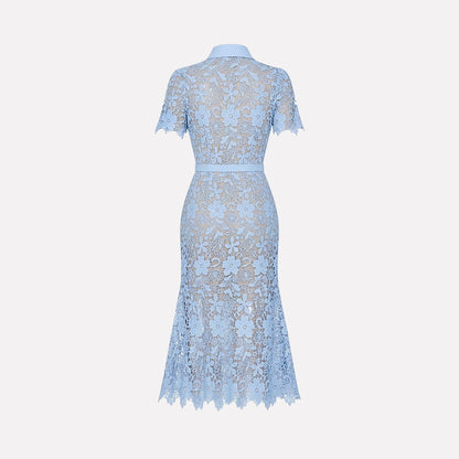 Femme Robe Midi Dentelle Florale Manches Courtes Ceinture Poches 12