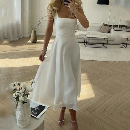 Robe Midi Femme Col Carré Invitée Mariage-Gigié