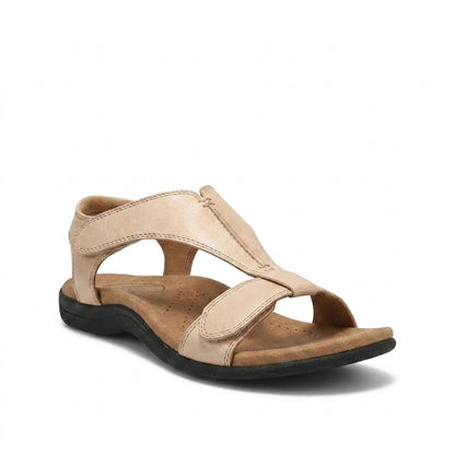 Femme Sandales à Bride en T et Fermetures Ajustables Beige