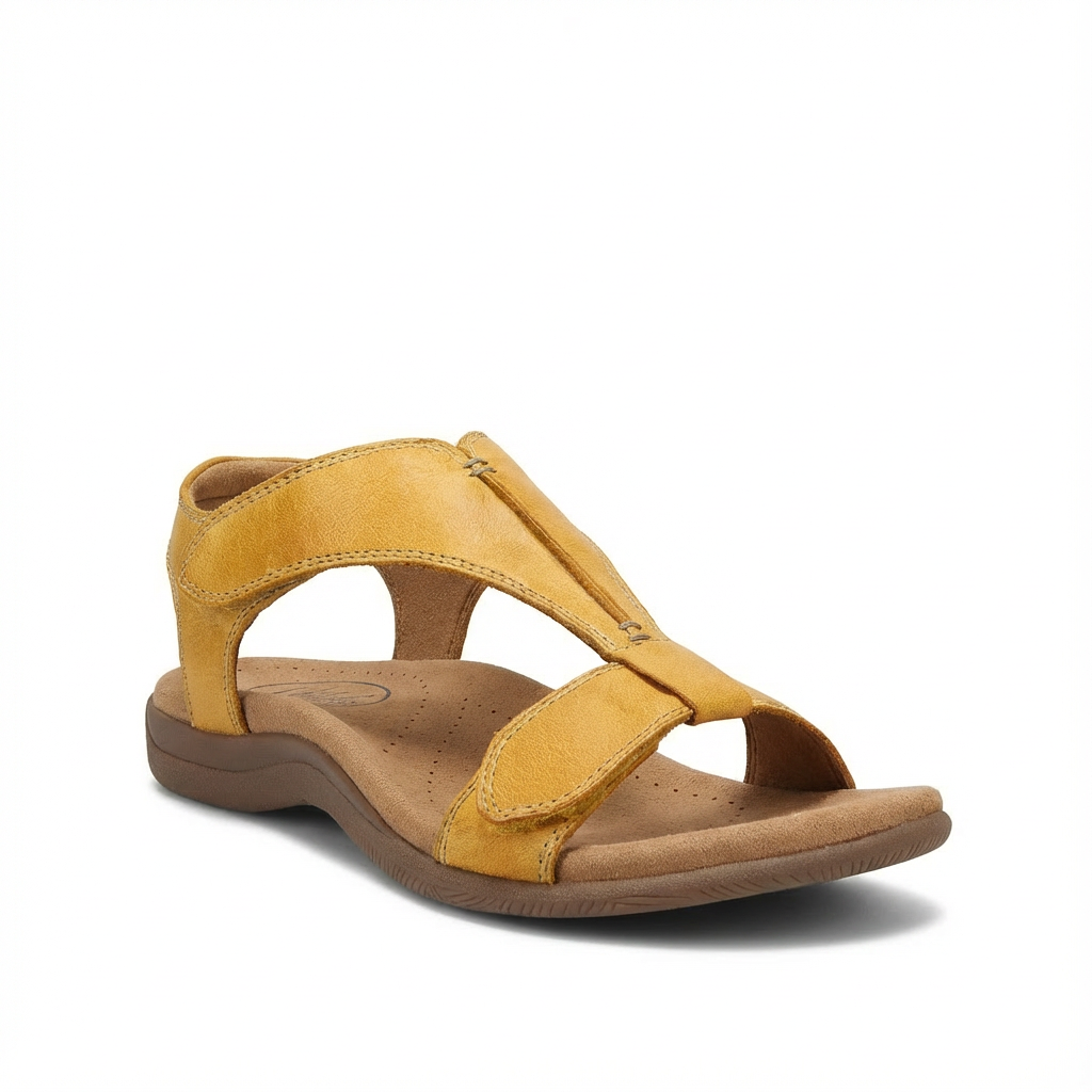 Femme Sandales à Bride en T et Fermetures Ajustables Jaune
