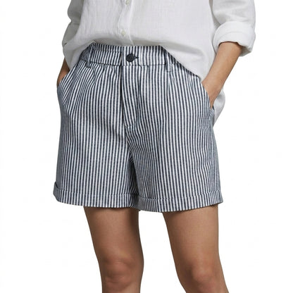 Femme Short à rayures verticales taille haute avec ourlets à revers et poches latérales 1