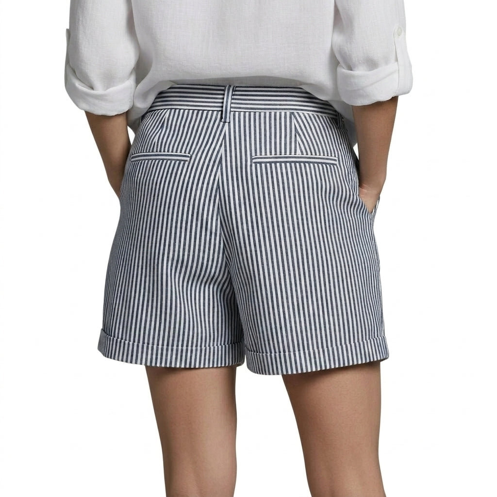 Femme Short à rayures verticales taille haute avec ourlets à revers et poches latérales 2
