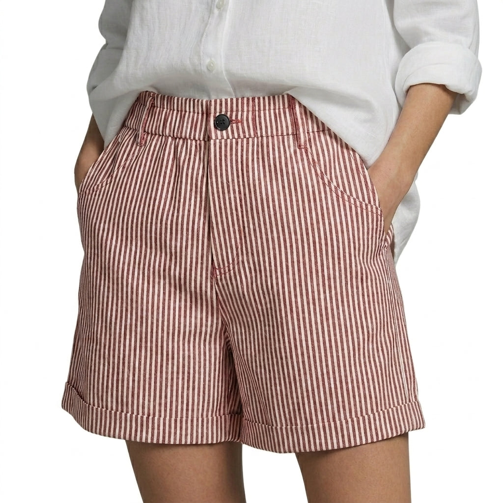 Femme Short à rayures verticales taille haute avec ourlets à revers et poches latérales Rose