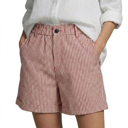 Femme Short à rayures verticales taille haute avec ourlets à revers et poches latérales Rose