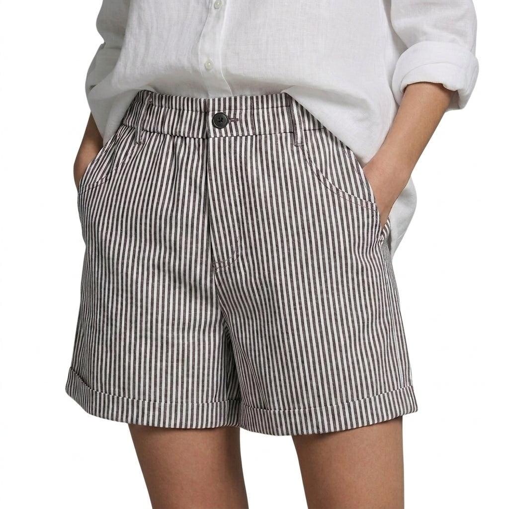 Femme Short à rayures verticales taille haute avec ourlets à revers et poches latérales Noir