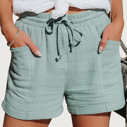 Femme Short à taille élastique avec cordon de serrage et poches plaquées Vert Clair