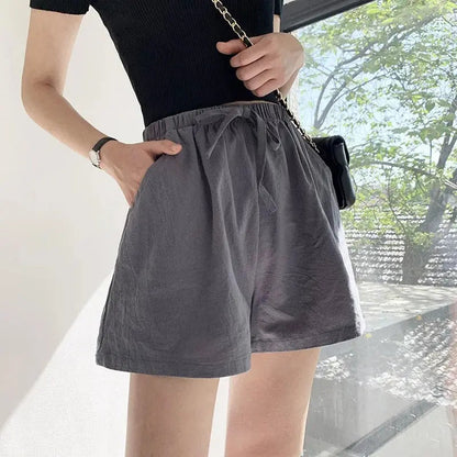 Shorts Women Linen High Waist Drawstring Relaxed Fit Cut 5