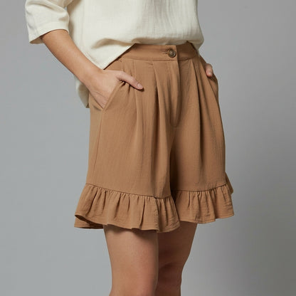 Femme Short Taille Haute Plissé avec Volants 1