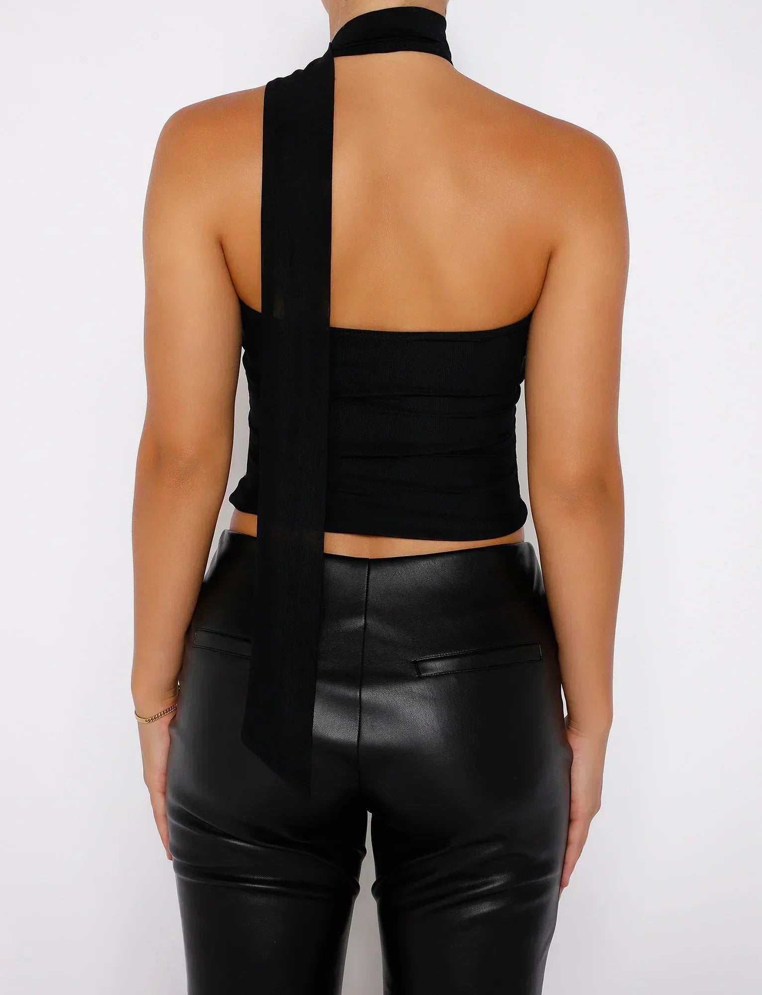 Women Sleeveless Top Asymmetrical Neckband Detail Design 11