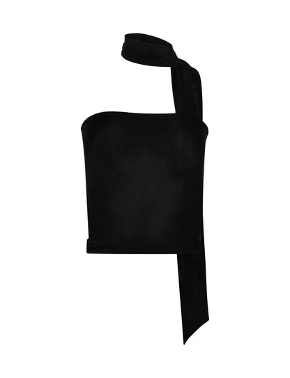 Women Sleeveless Top Asymmetrical Neckband Detail Design 12