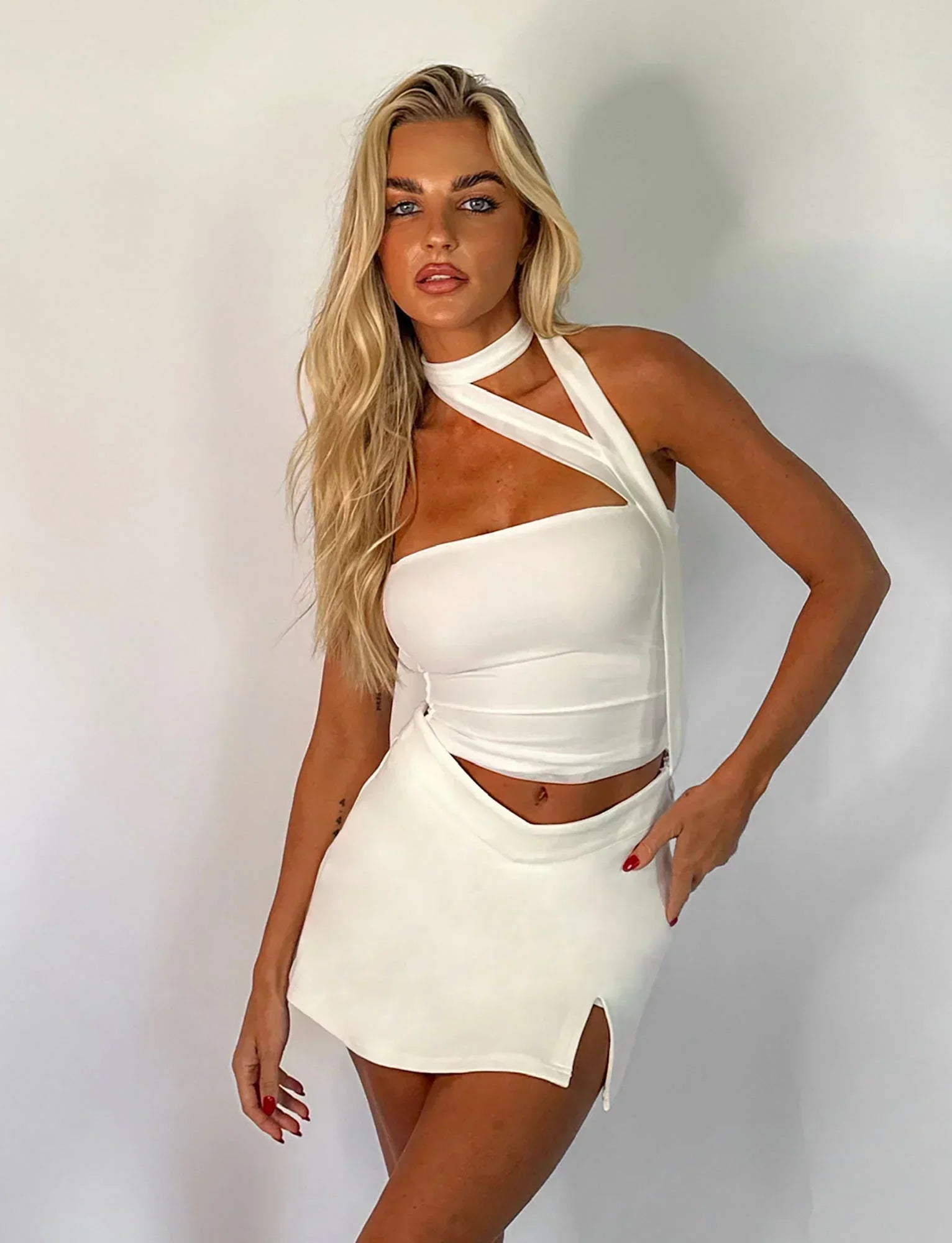 Women Sleeveless Top Asymmetrical Neckband Detail Design 3