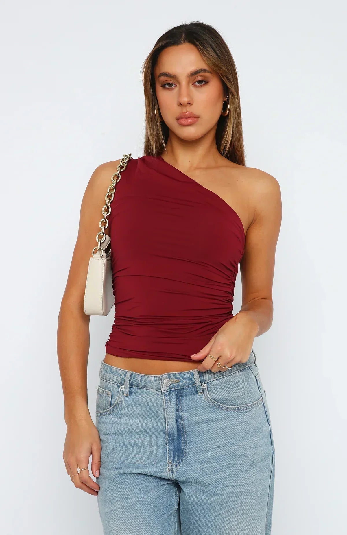 Femme Top asymétrique à une épaule avec fronces | imported-image-1