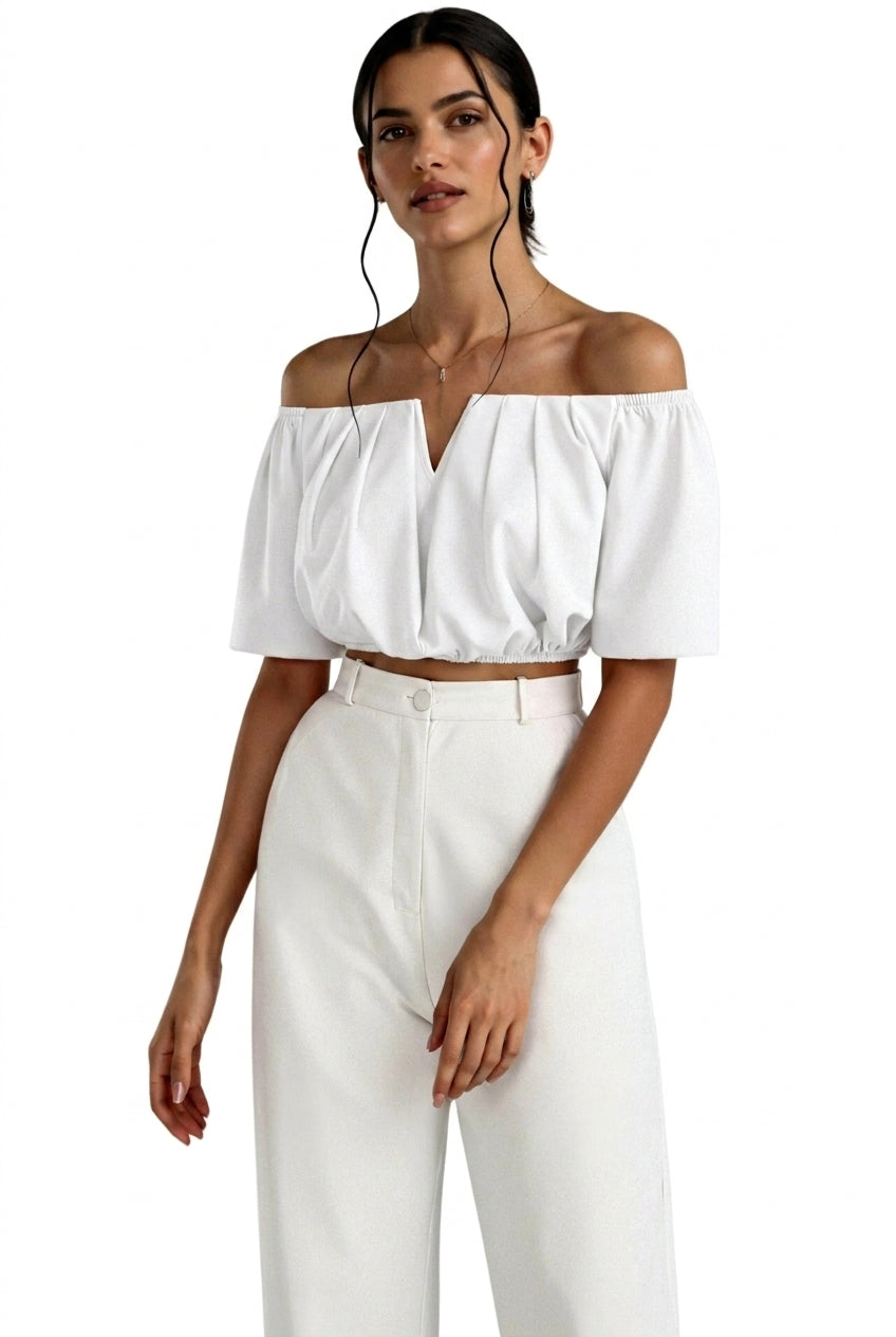 Women Top Off Shoulder V Neck Half Sleeve Loose Fit 1