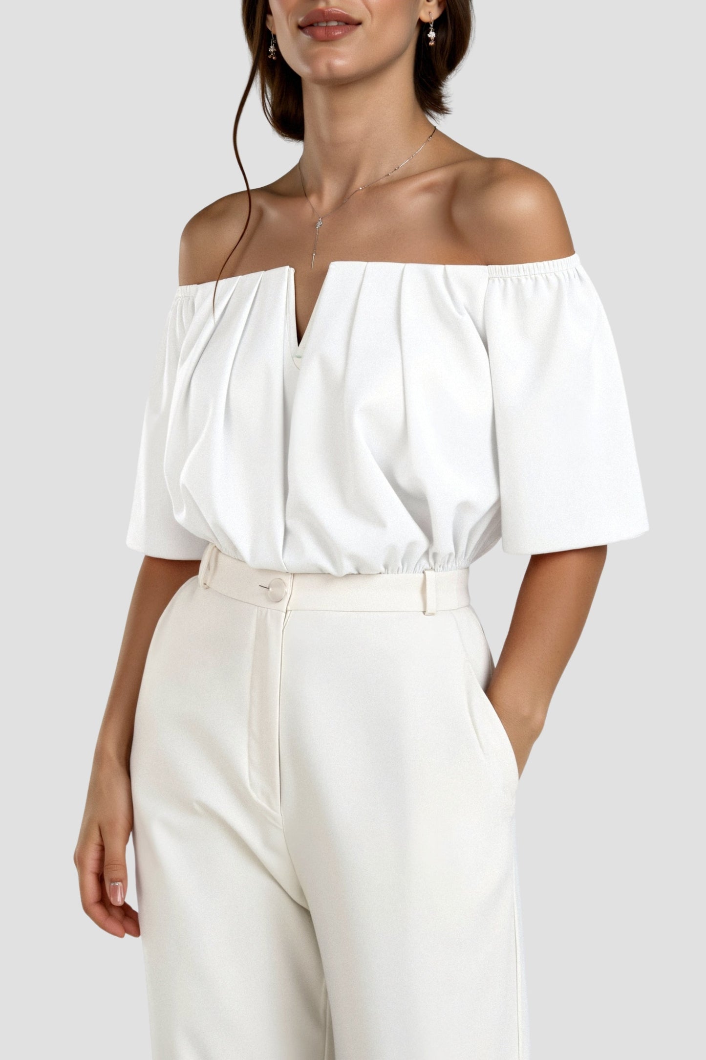 Women Top Off Shoulder V Neck Half Sleeve Loose Fit 3