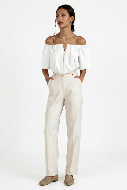 Women Top Off Shoulder V Neck Half Sleeve Loose Fit 4