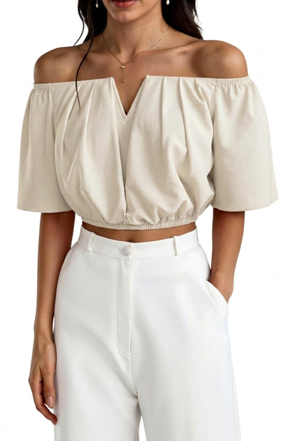 Women Top Off Shoulder V Neck Half Sleeve Loose Fit 5