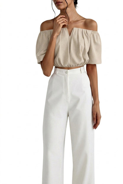 Women Top Off Shoulder V Neck Half Sleeve Loose Fit 6