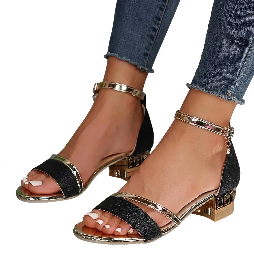 Women Sandals Strappy Block Heel Ankle Strap Closure 4