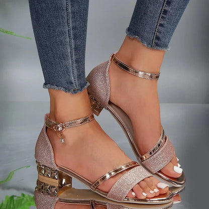 Women Sandals Strappy Block Heel Ankle Strap Closure 8