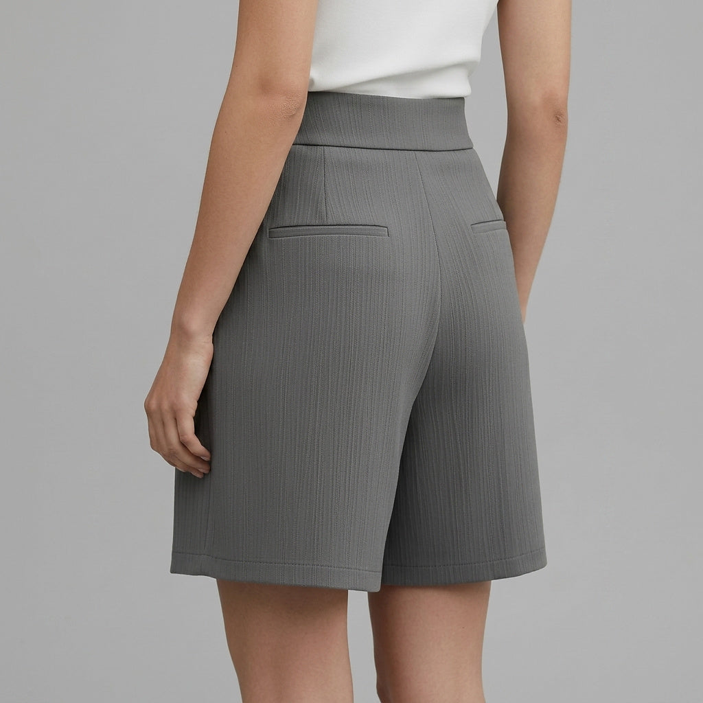 Femmes Short Taille Haute Jambes Larges Plis Devant Deux Boutons 2