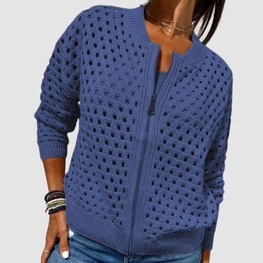 Femme Gilet en Maille Ajourée à Fermeture Éclair-Cardigan for women-Gigié