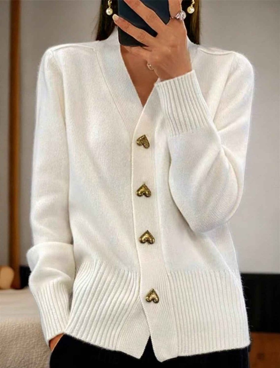 Gilet en maille à col en V pour femme avec boutons en forme de cœur 3