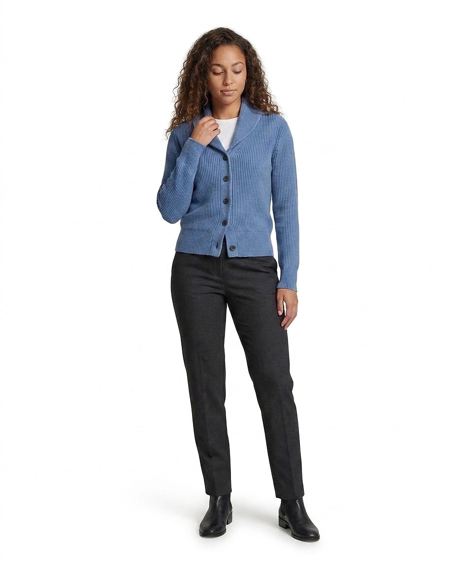 Gilet en maille côtelée pour femme avec col châle 1