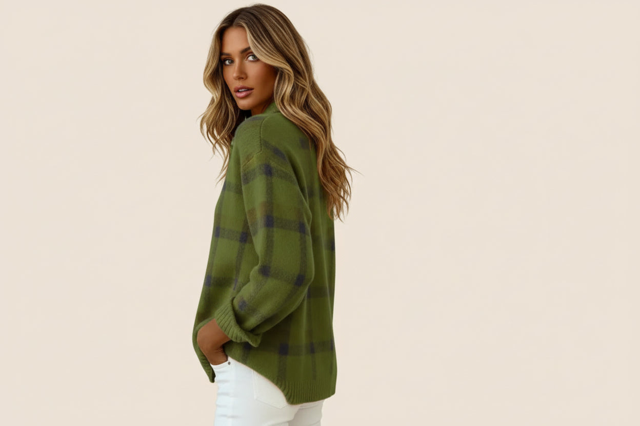 Gilet Femme À Carreaux À Boutons-Gigié